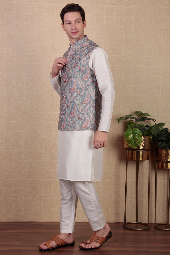 Grey Khadi Silk Jacket | Elegant Indo Western Koti for Festive Wear