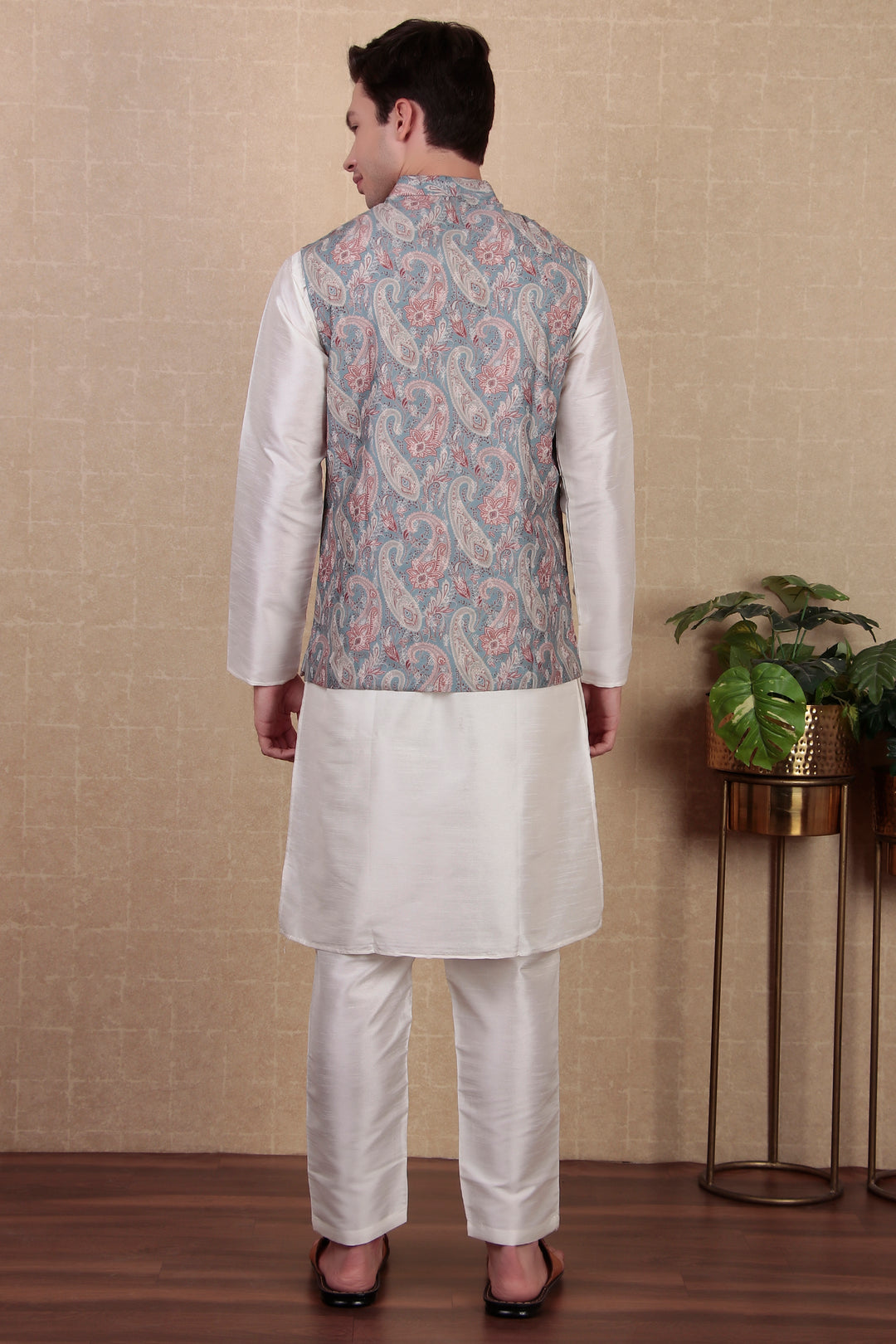 Grey Khadi Silk Jacket | Elegant Indo Western Koti for Festive Wear