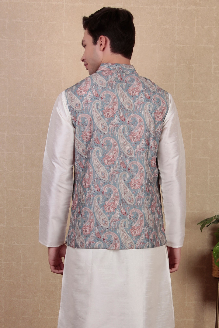 Grey Khadi Silk Jacket | Elegant Indo Western Koti for Festive Wear