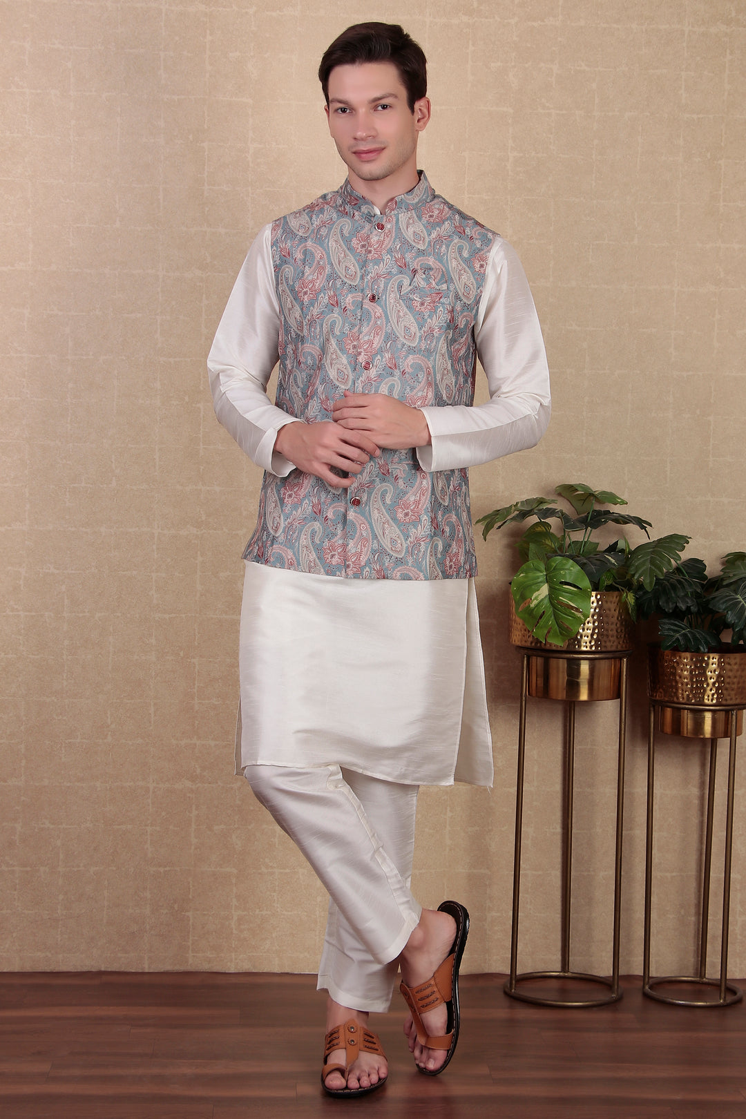 Grey Khadi Silk Jacket | Elegant Indo Western Koti for Festive Wear