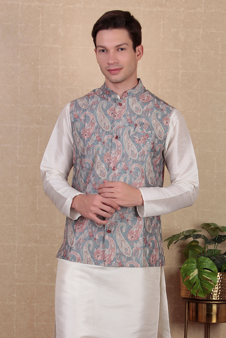 Grey Khadi Silk Jacket | Elegant Indo Western Koti for Festive Wear