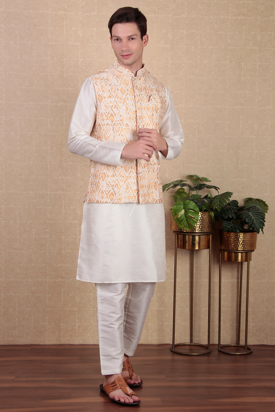 Yellow Digital Printed Jacket | Ethnic Festive Wear Koti for Men