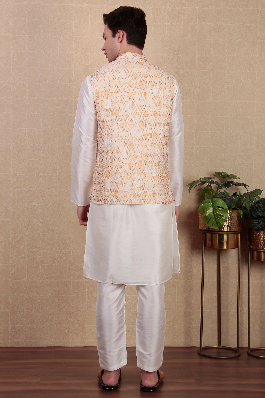 Yellow Digital Printed Jacket | Ethnic Festive Wear Koti for Men