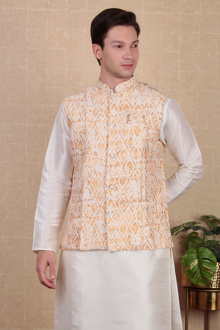 Yellow Digital Printed Jacket | Ethnic Festive Wear Koti for Men