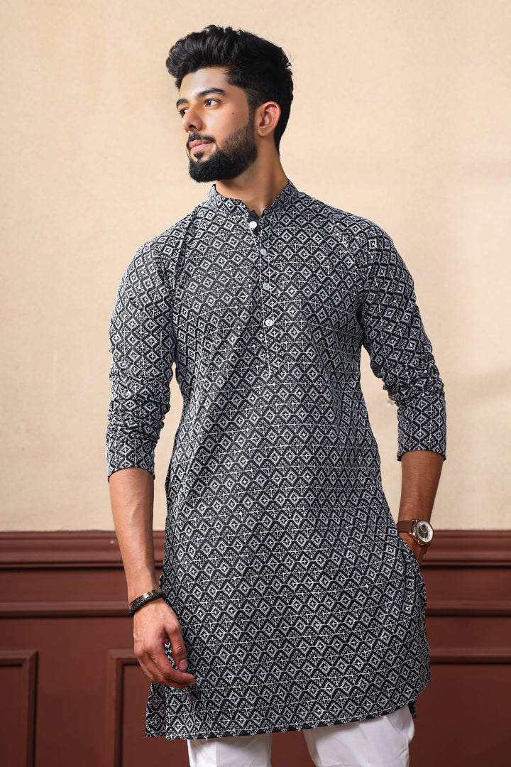 Khadi Silk Kurta With Art Silk Pajama | Designer Chikankari Work for Men