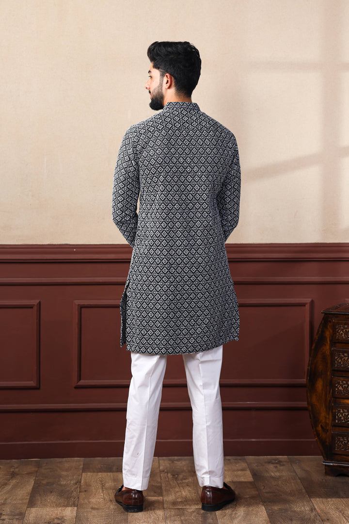 Khadi Silk Kurta With Art Silk Pajama | Designer Chikankari Work for Men