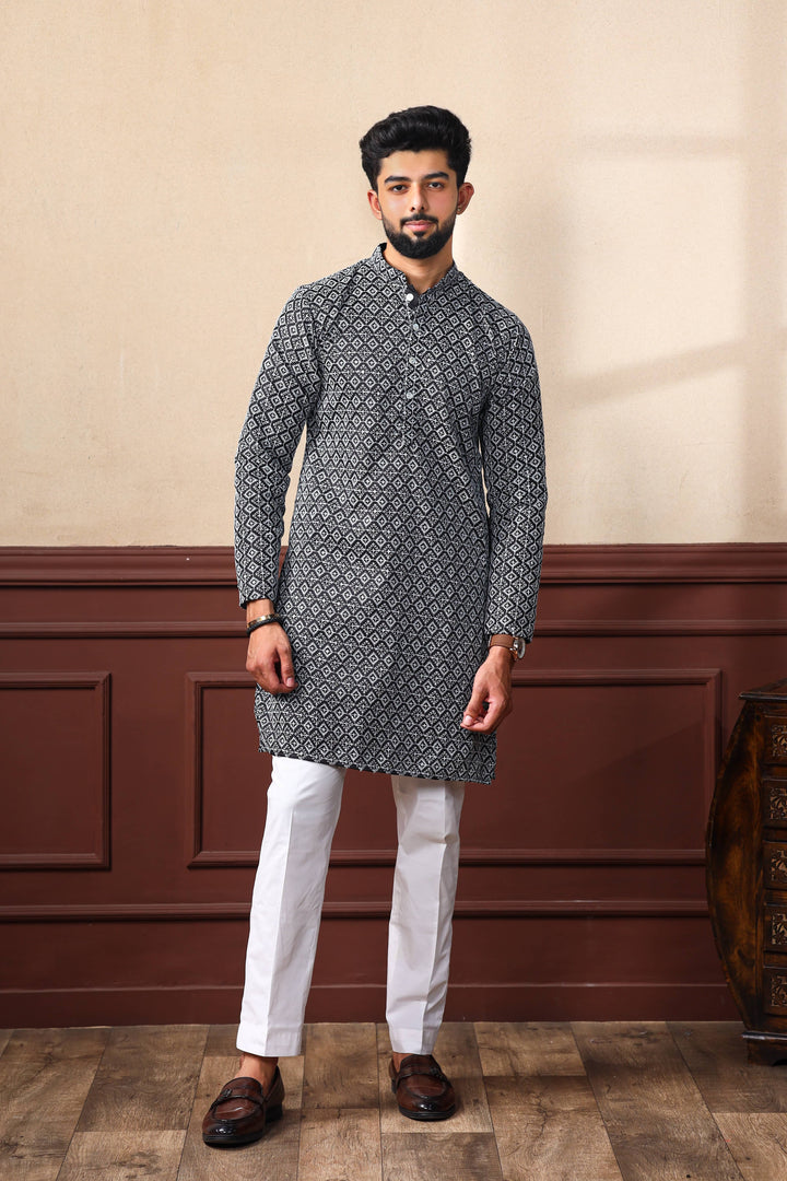 Khadi Silk Kurta With Art Silk Pajama | Designer Chikankari Work for Men