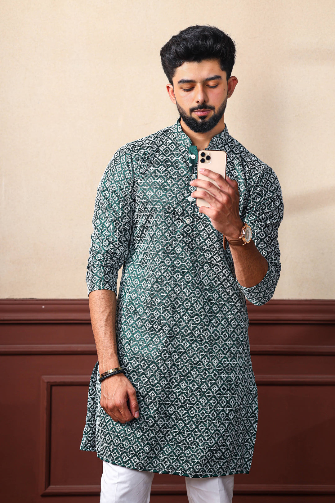 Khadi Silk Kurta With Art Silk Pajama | Designer Chikankari Work for Men