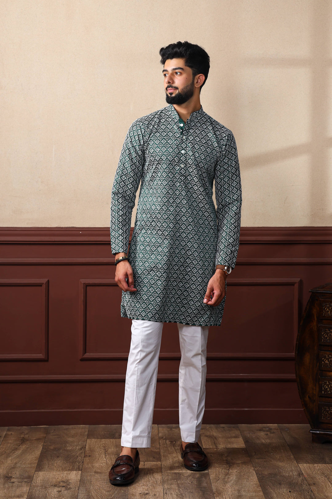 Khadi Silk Kurta With Art Silk Pajama | Designer Chikankari Work for Men