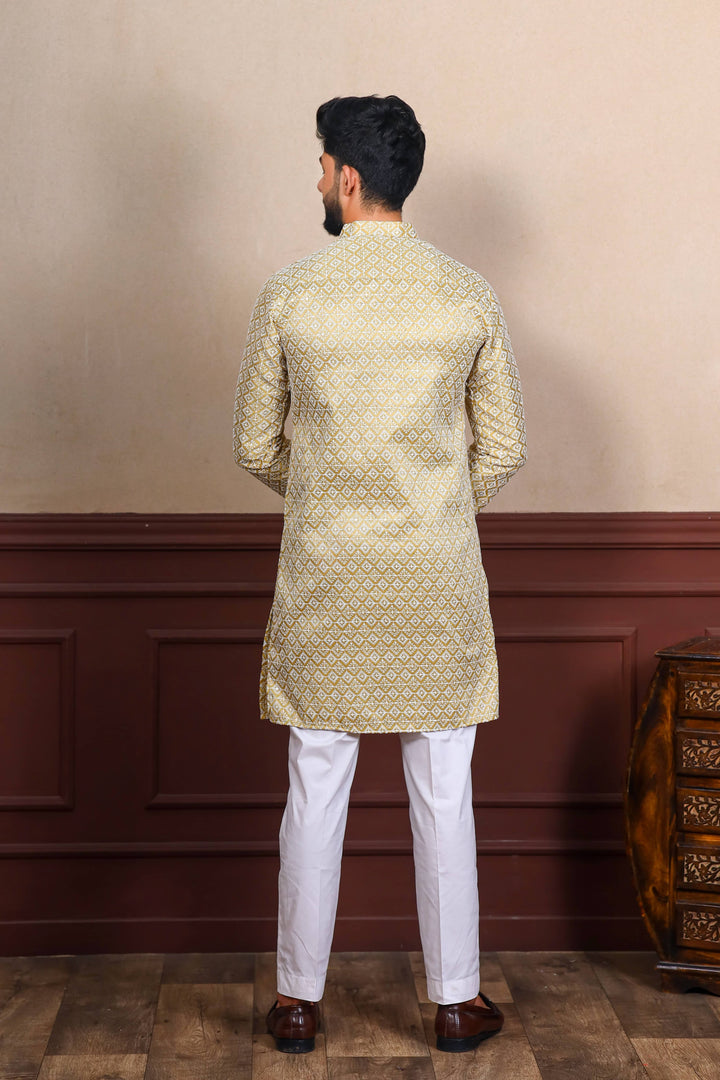 Khadi Silk Kurta With Art Silk Pajama | Designer Chikankari Work for Men