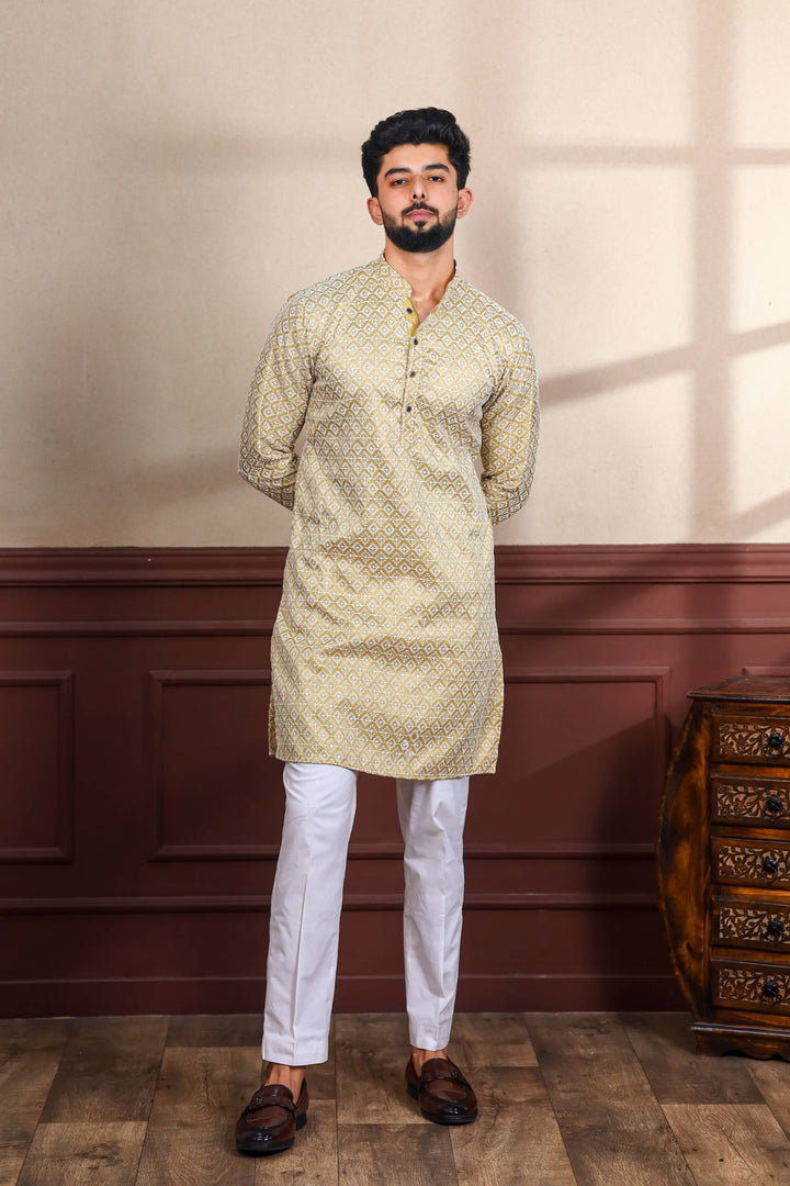 Khadi Silk Kurta With Art Silk Pajama | Designer Chikankari Work for Men