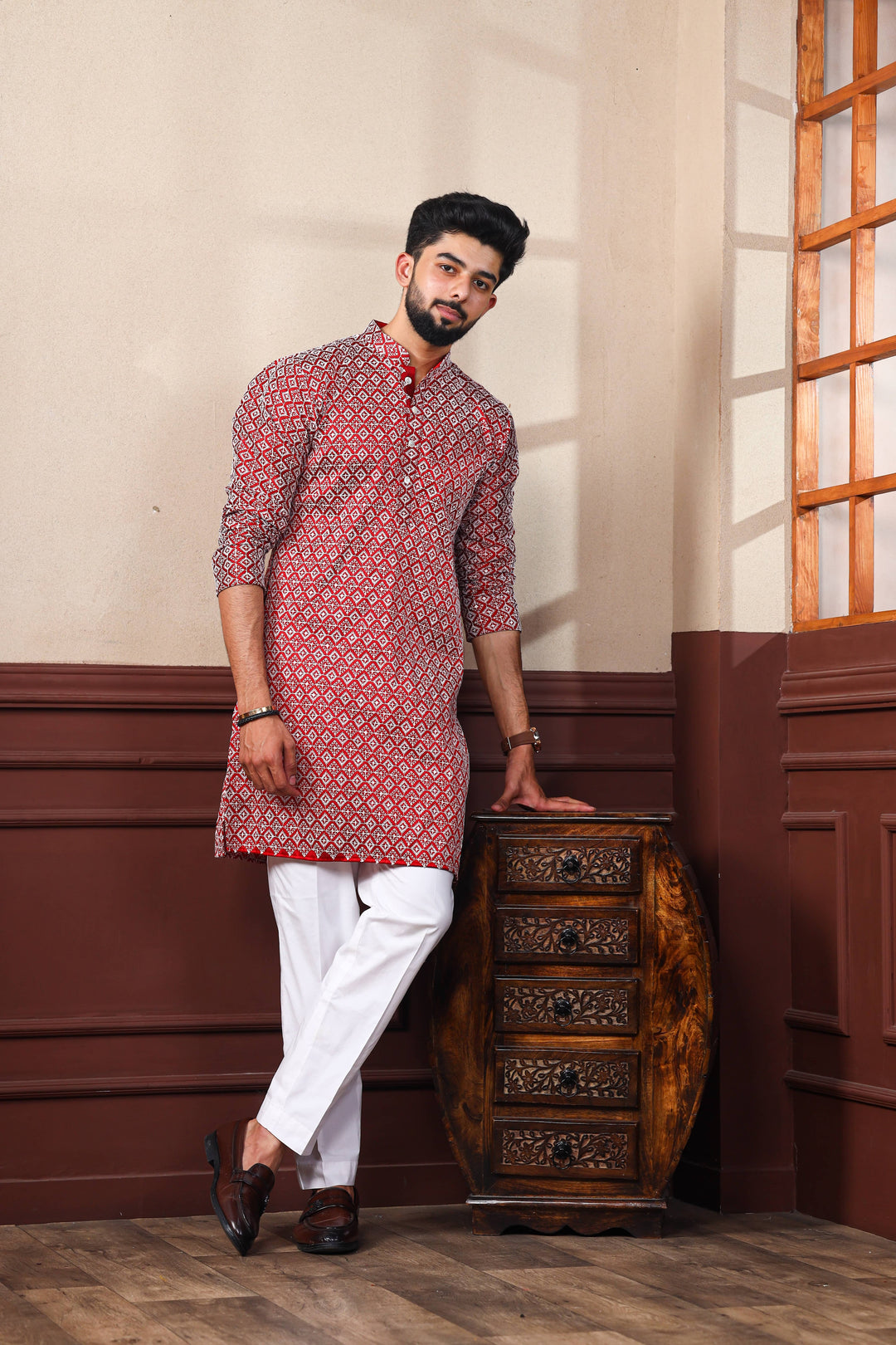 Khadi Silk Kurta With Art Silk Pajama | Designer Chikankari Work for Men