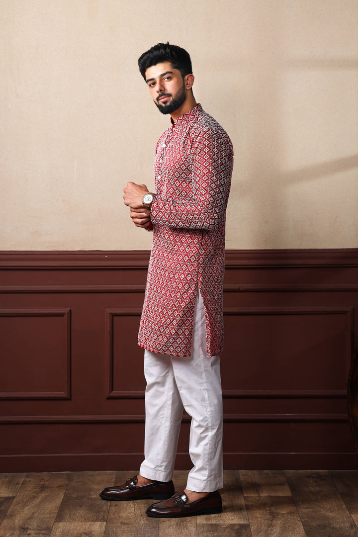 Khadi Silk Kurta With Art Silk Pajama | Designer Chikankari Work for Men