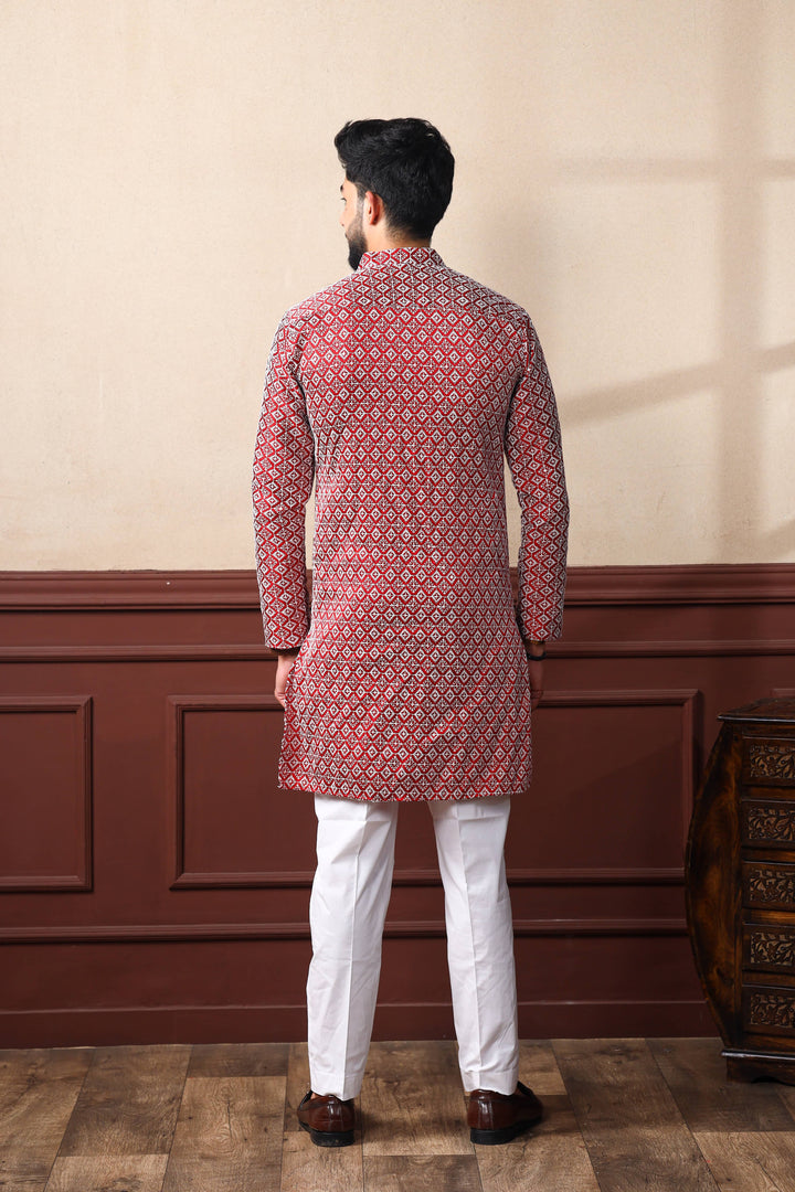 Khadi Silk Kurta With Art Silk Pajama | Designer Chikankari Work for Men