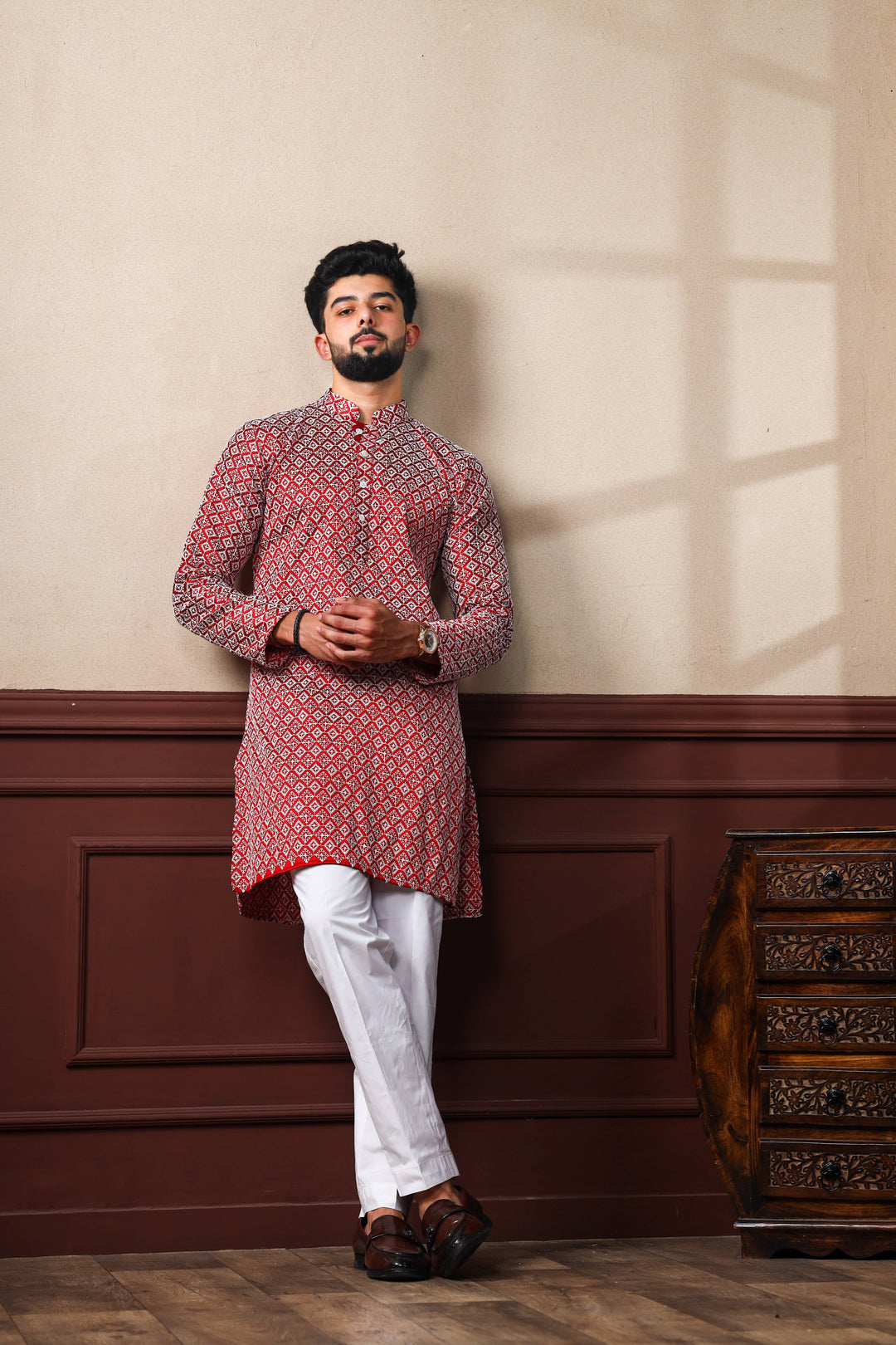 Khadi Silk Kurta With Art Silk Pajama | Designer Chikankari Work for Men