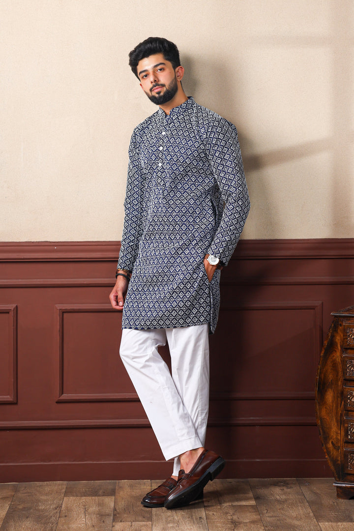 Khadi Silk Kurta With Art Silk Pajama | Designer Chikankari Work for Men