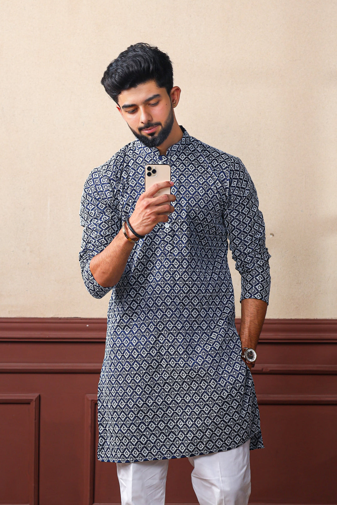 Khadi Silk Kurta With Art Silk Pajama | Designer Chikankari Work for Men