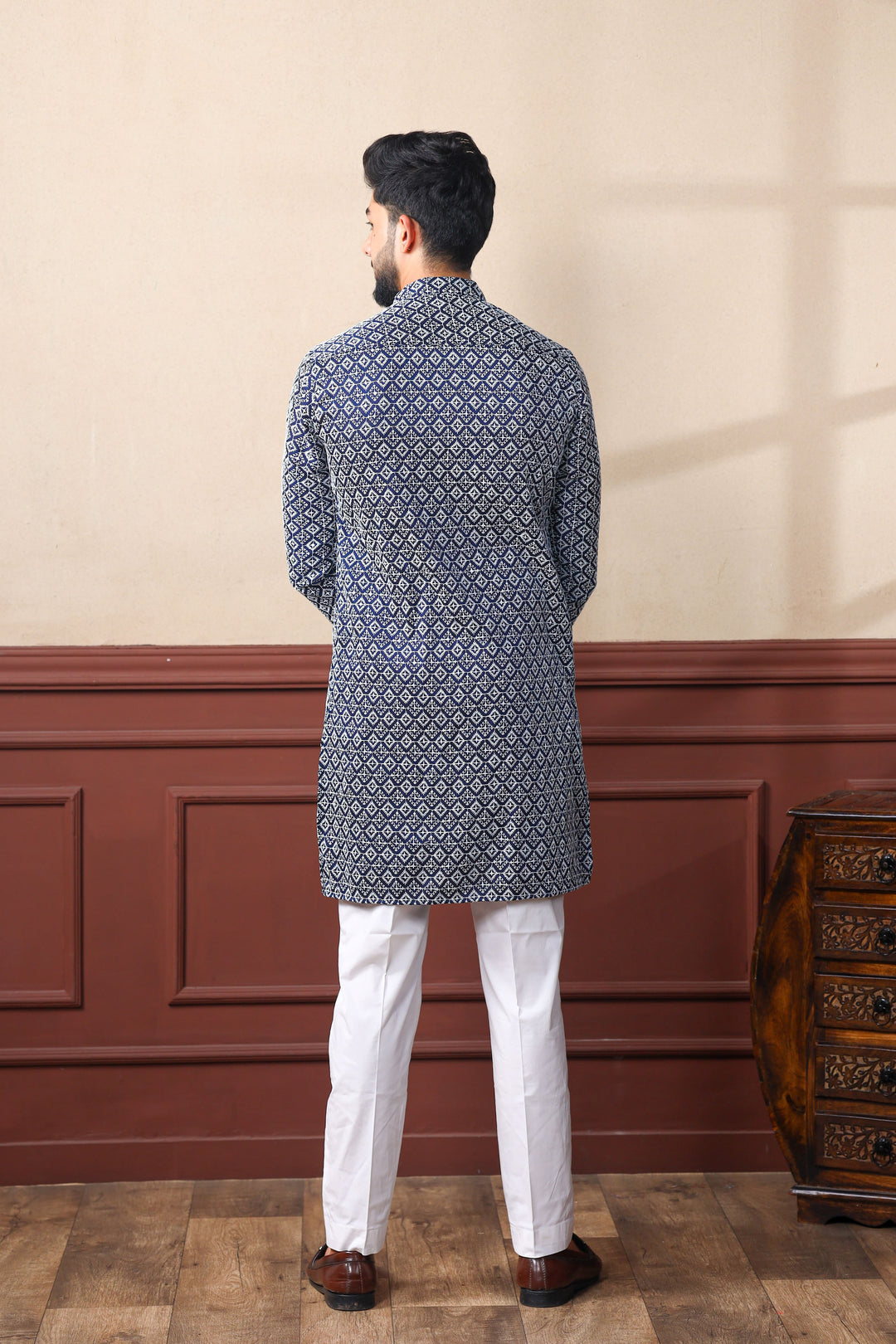 Khadi Silk Kurta With Art Silk Pajama | Designer Chikankari Work for Men