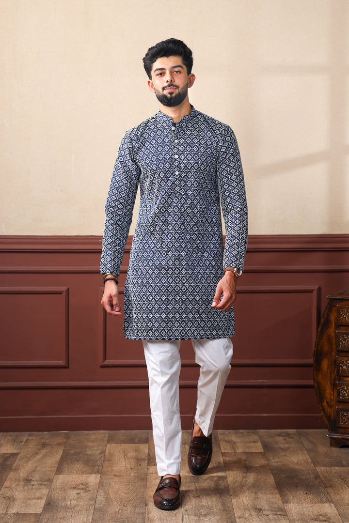 Khadi Silk Kurta With Art Silk Pajama | Designer Chikankari Work for Men