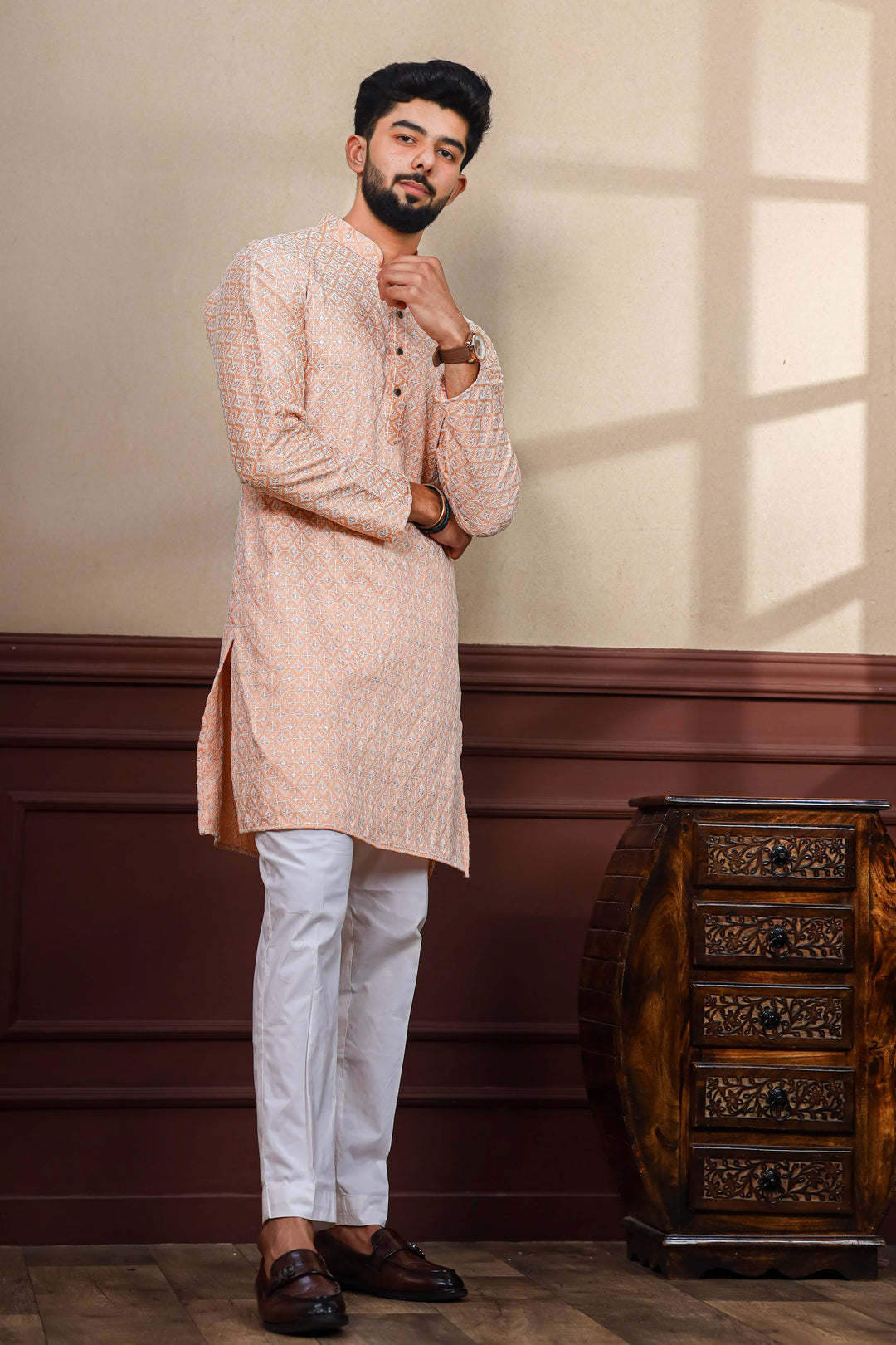 Khadi Silk Kurta With Art Silk Pajama | Designer Chikankari Work for Men