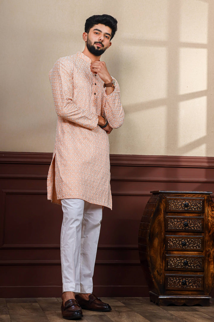 Khadi Silk Kurta With Art Silk Pajama | Designer Chikankari Work for Men