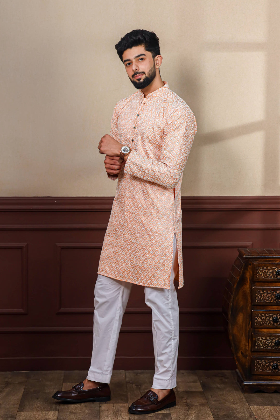 Khadi Silk Kurta With Art Silk Pajama | Designer Chikankari Work for Men