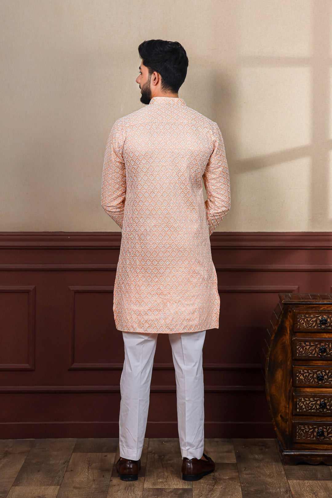 Khadi Silk Kurta With Art Silk Pajama | Designer Chikankari Work for Men