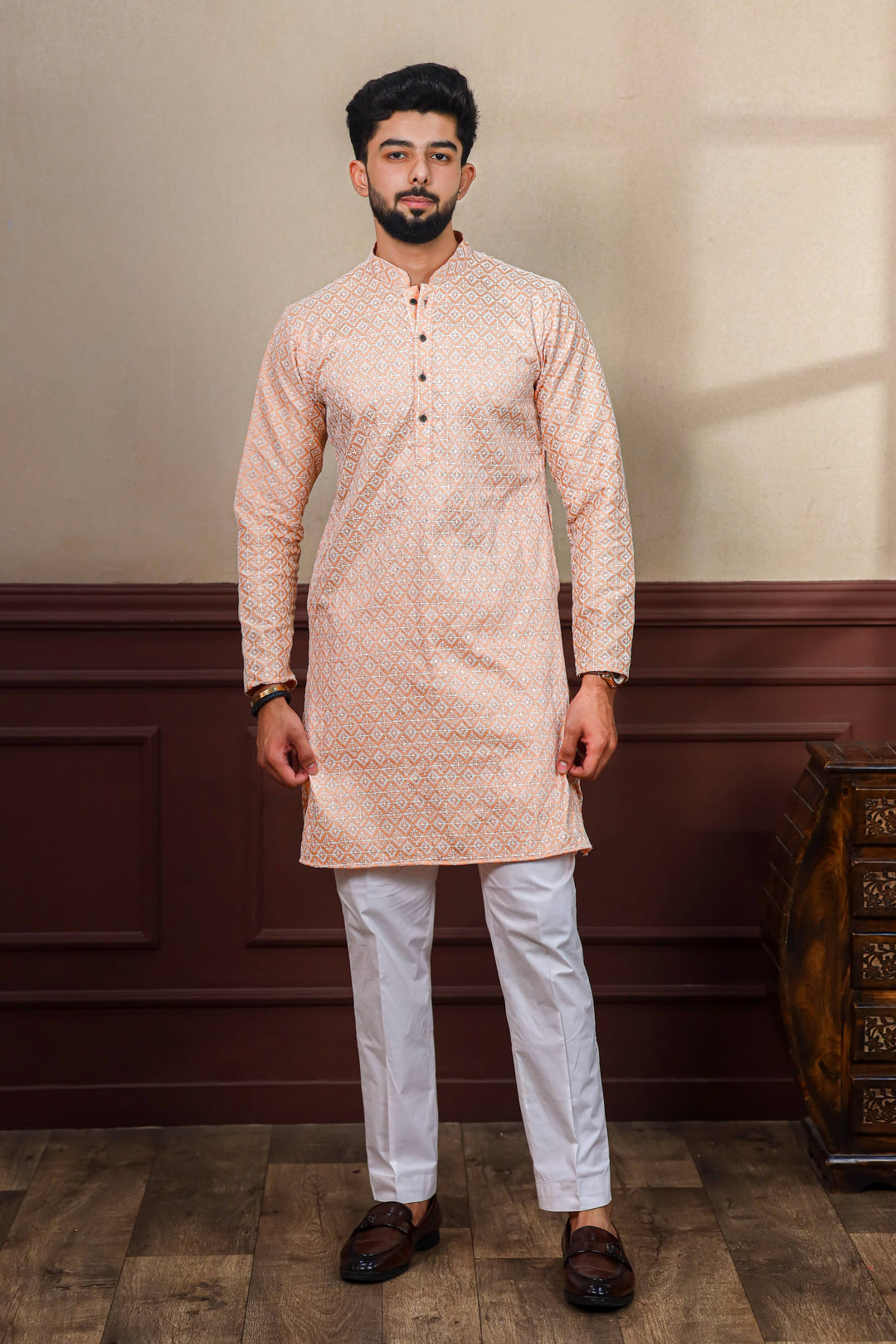 Khadi Silk Kurta With Art Silk Pajama | Designer Chikankari Work for Men