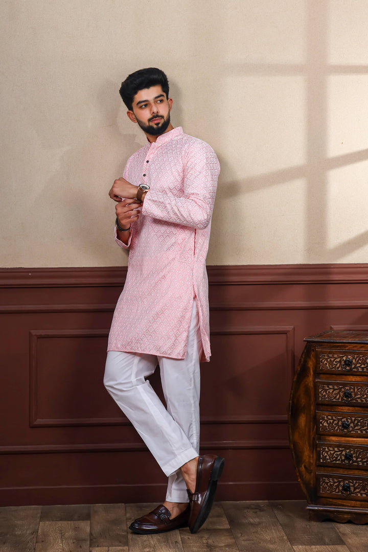 Khadi Silk Kurta With Art Silk Pajama | Designer Chikankari Work for Men