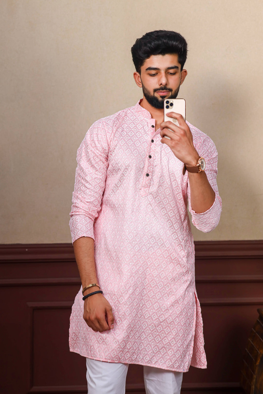 Khadi Silk Kurta With Art Silk Pajama | Designer Chikankari Work for Men