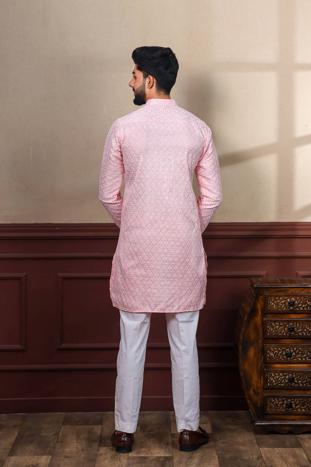 Khadi Silk Kurta With Art Silk Pajama | Designer Chikankari Work for Men