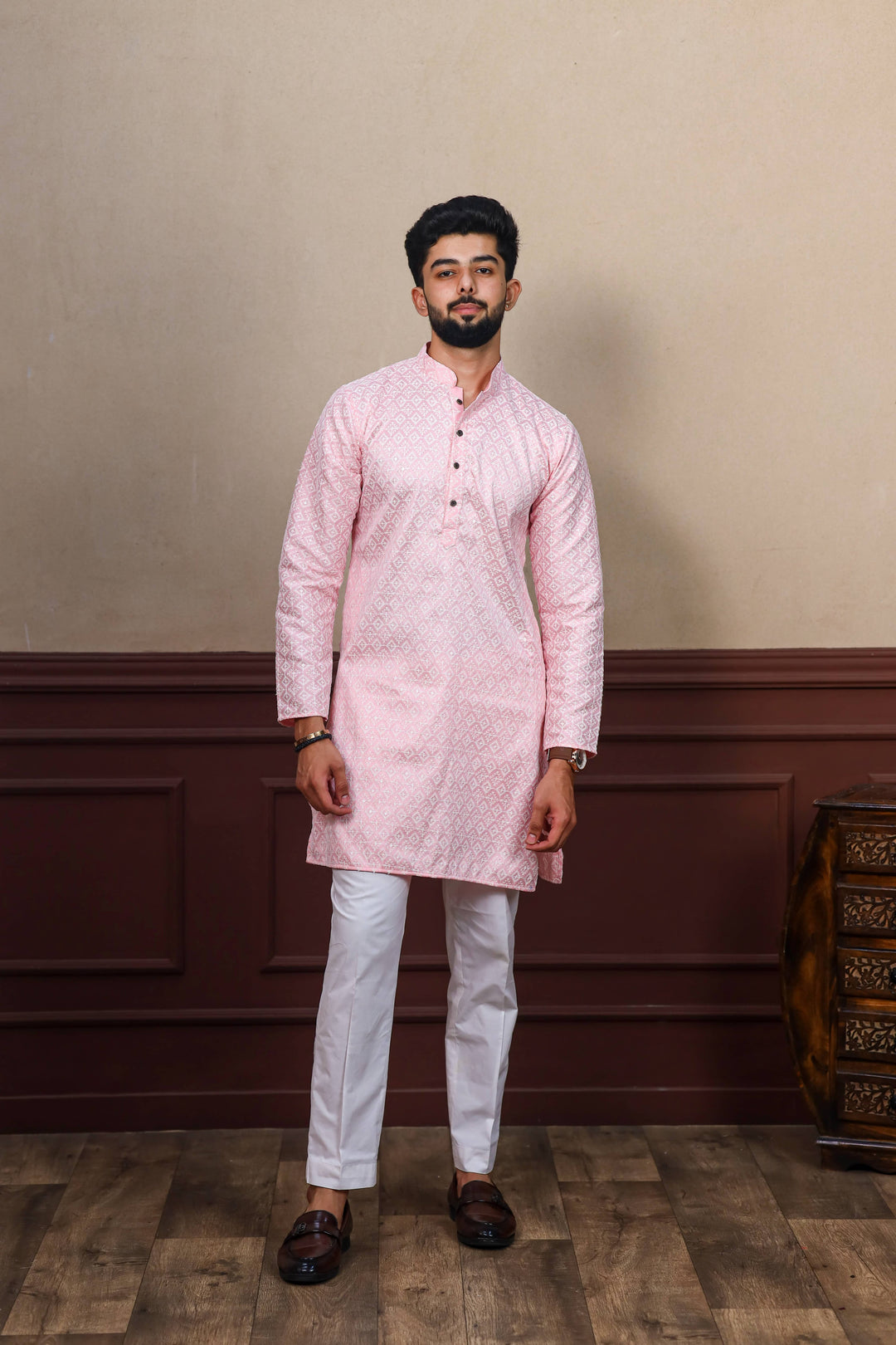 Khadi Silk Kurta With Art Silk Pajama | Designer Chikankari Work for Men