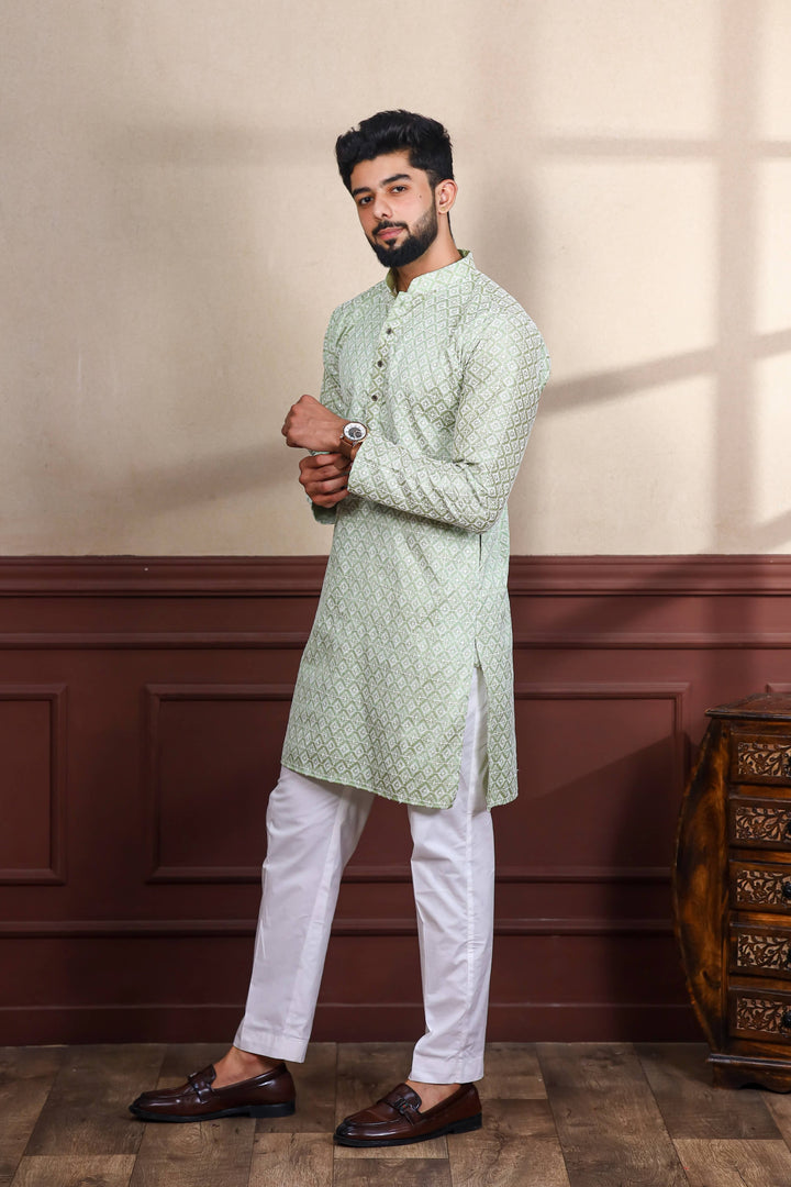 Khadi Silk Kurta With Art Silk Pajama | Designer Chikankari Work for Men