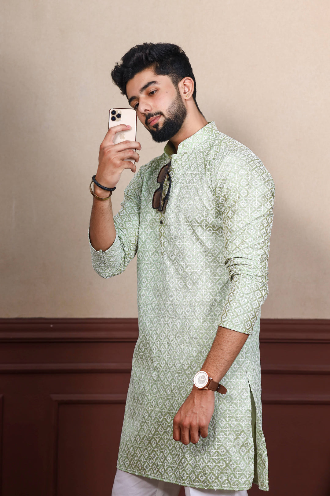 Khadi Silk Kurta With Art Silk Pajama | Designer Chikankari Work for Men