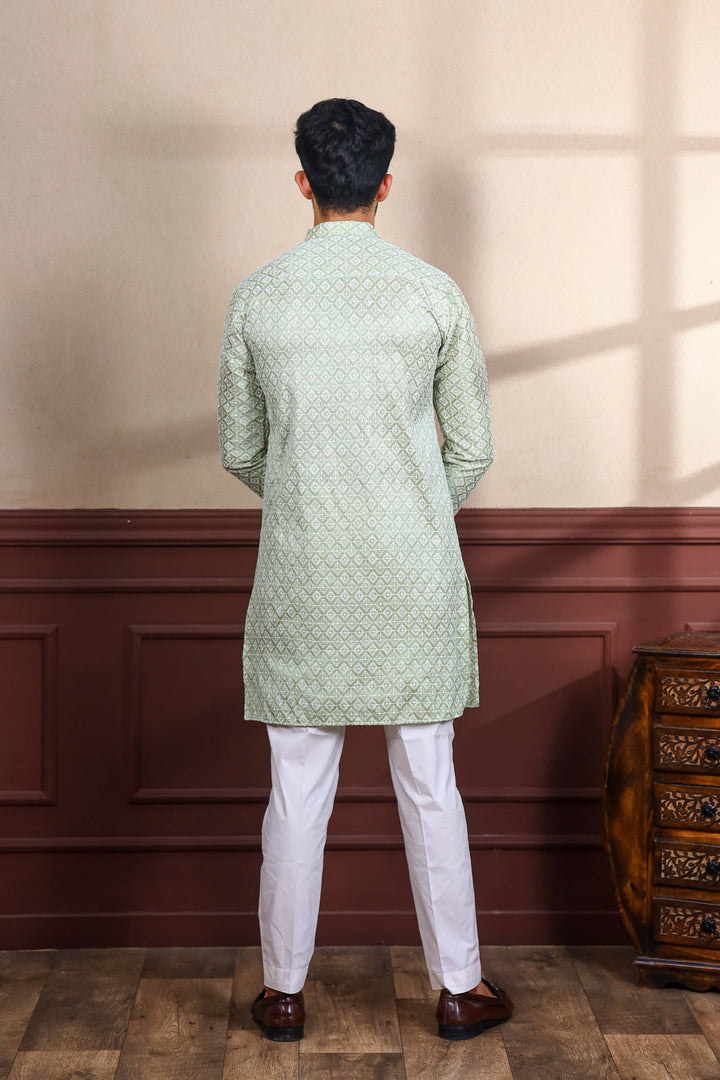 Khadi Silk Kurta With Art Silk Pajama | Designer Chikankari Work for Men