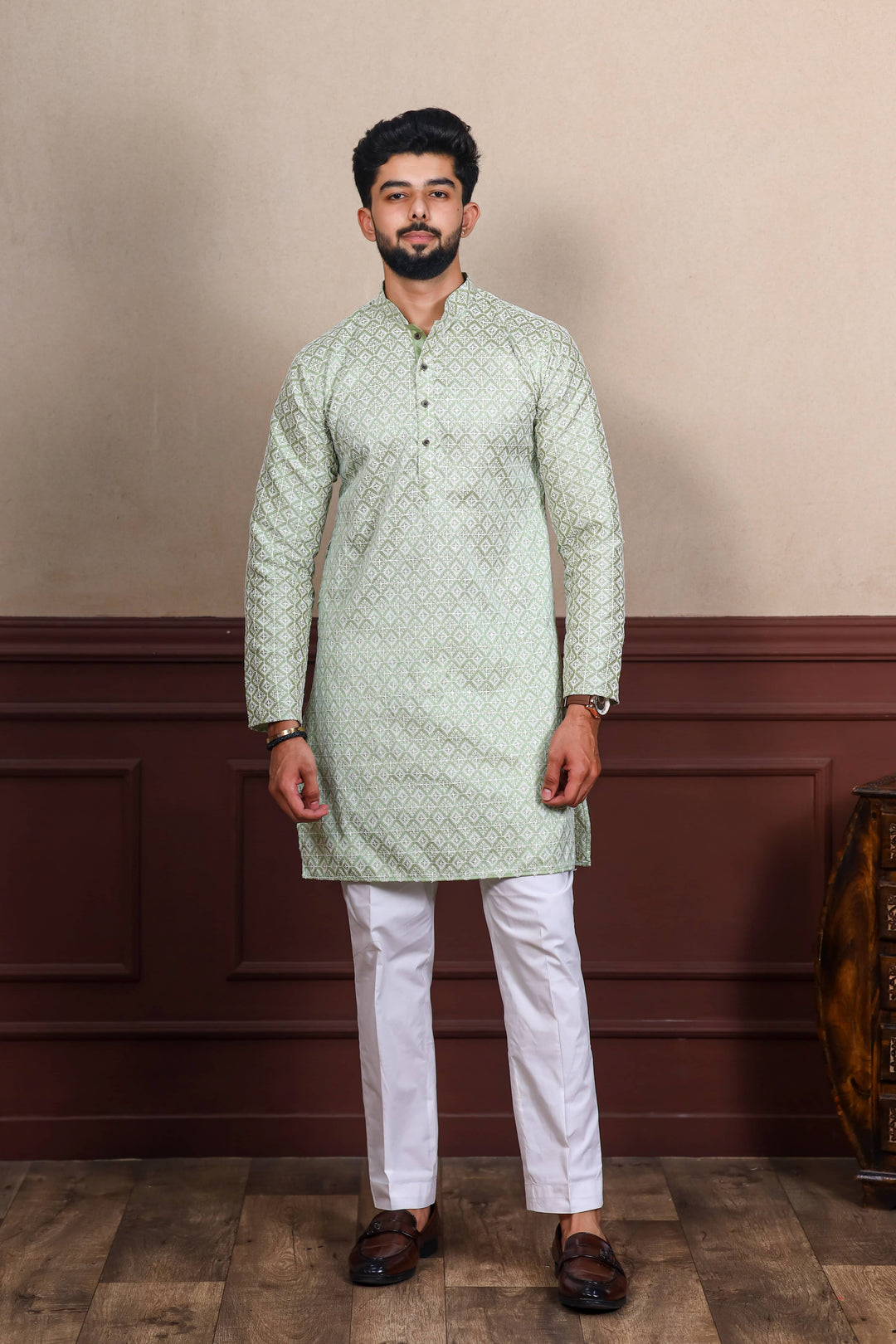 Khadi Silk Kurta With Art Silk Pajama | Designer Chikankari Work for Men