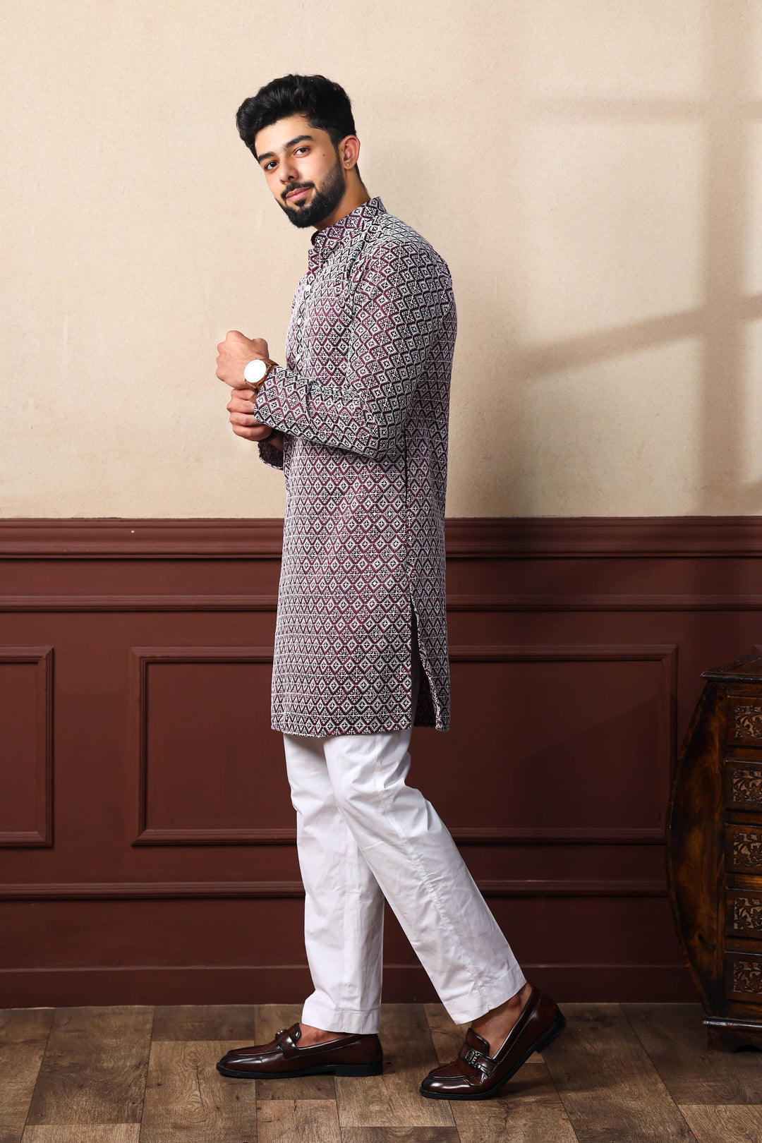 Khadi Silk Kurta With Art Silk Pajama | Designer Chikankari Work for Men