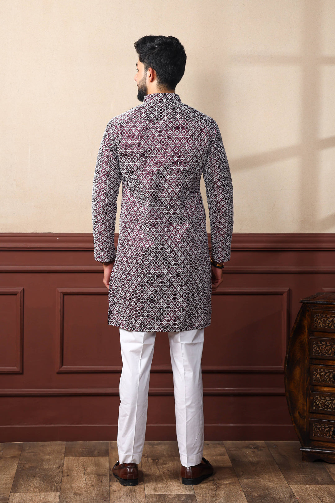 Khadi Silk Kurta With Art Silk Pajama | Designer Chikankari Work for Men