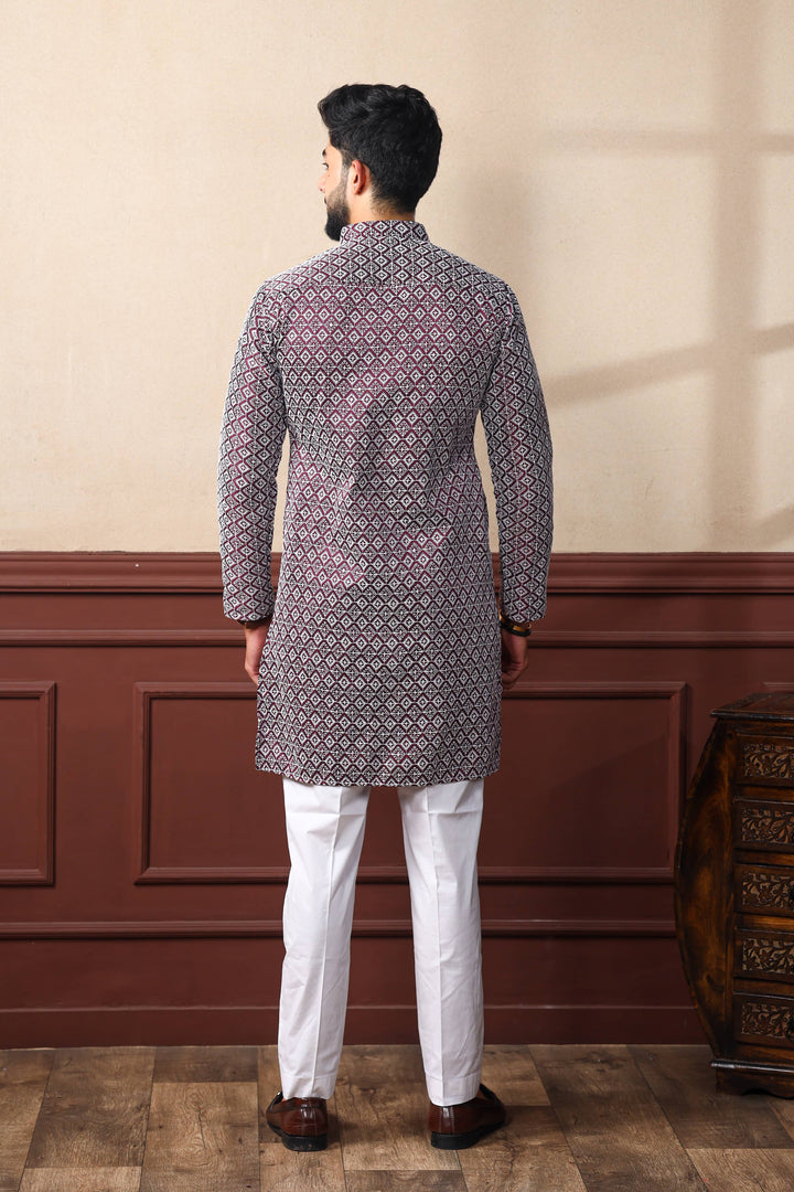 Khadi Silk Kurta With Art Silk Pajama | Designer Chikankari Work for Men