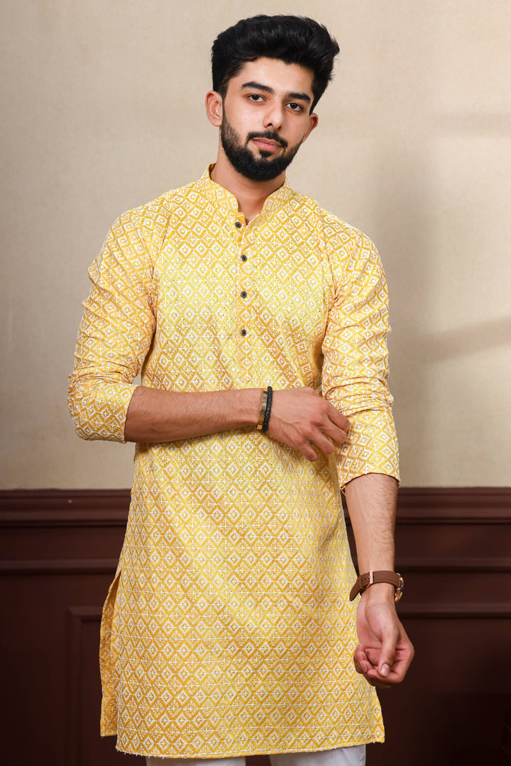 Khadi Silk Kurta With Art Silk Pajama | Designer Chikankari Work for Men