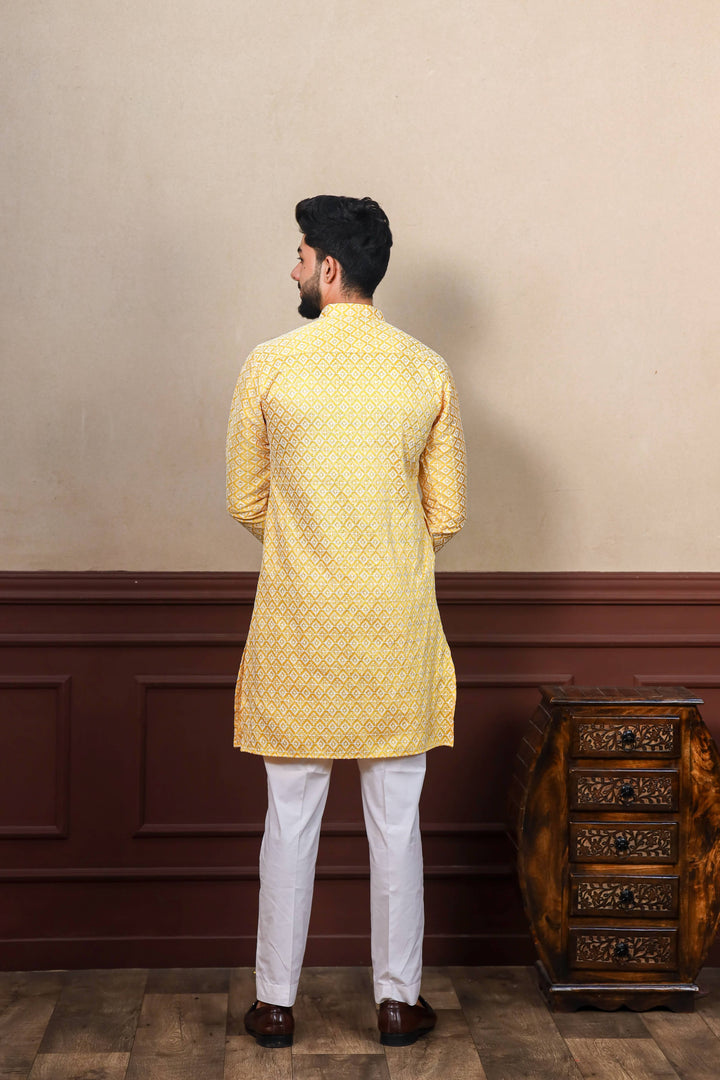 Khadi Silk Kurta With Art Silk Pajama | Designer Chikankari Work for Men