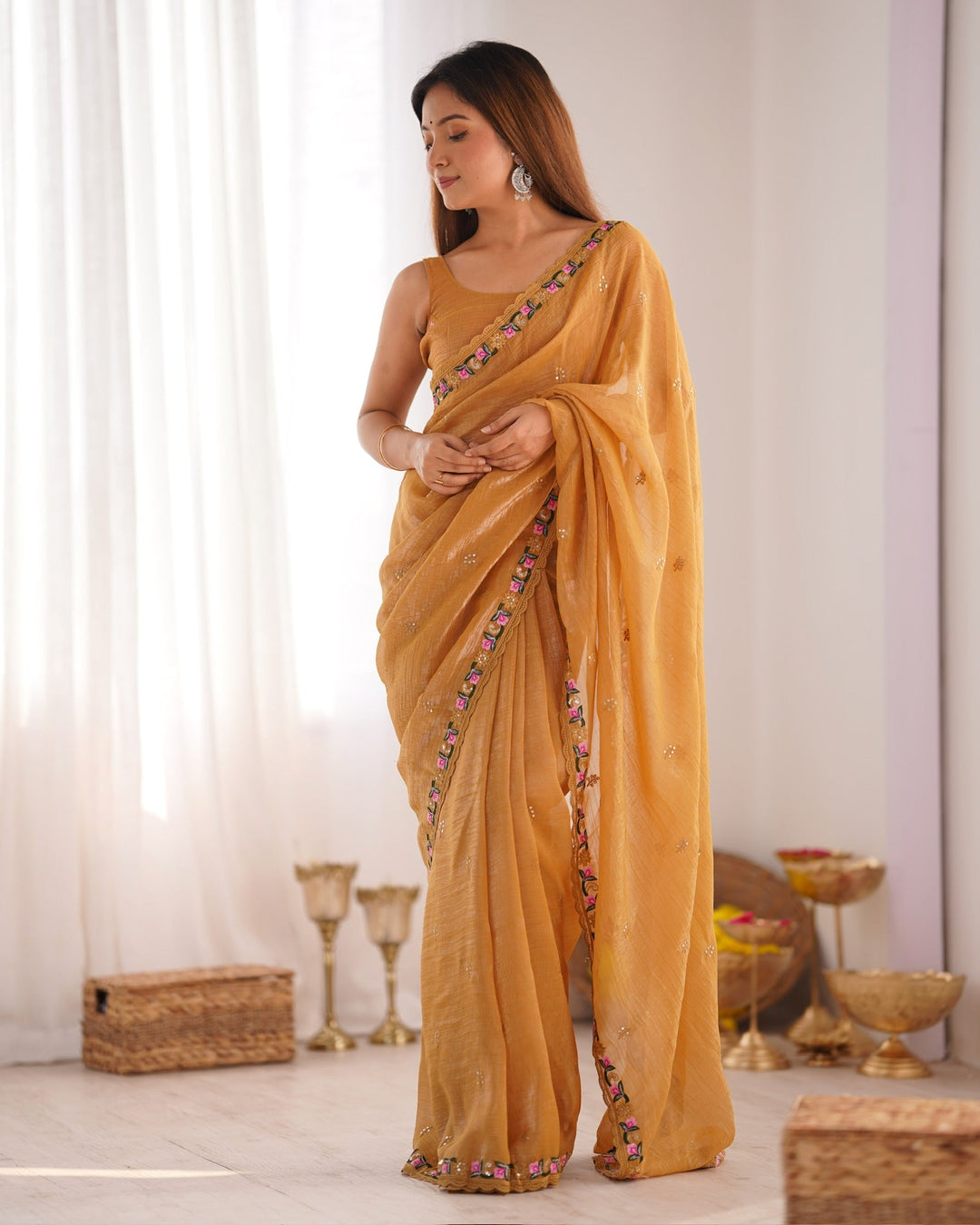 Elegant Pixel-Silk Saree with Thread & Sequin Embroidery | Perfect for Weddings & Special Events