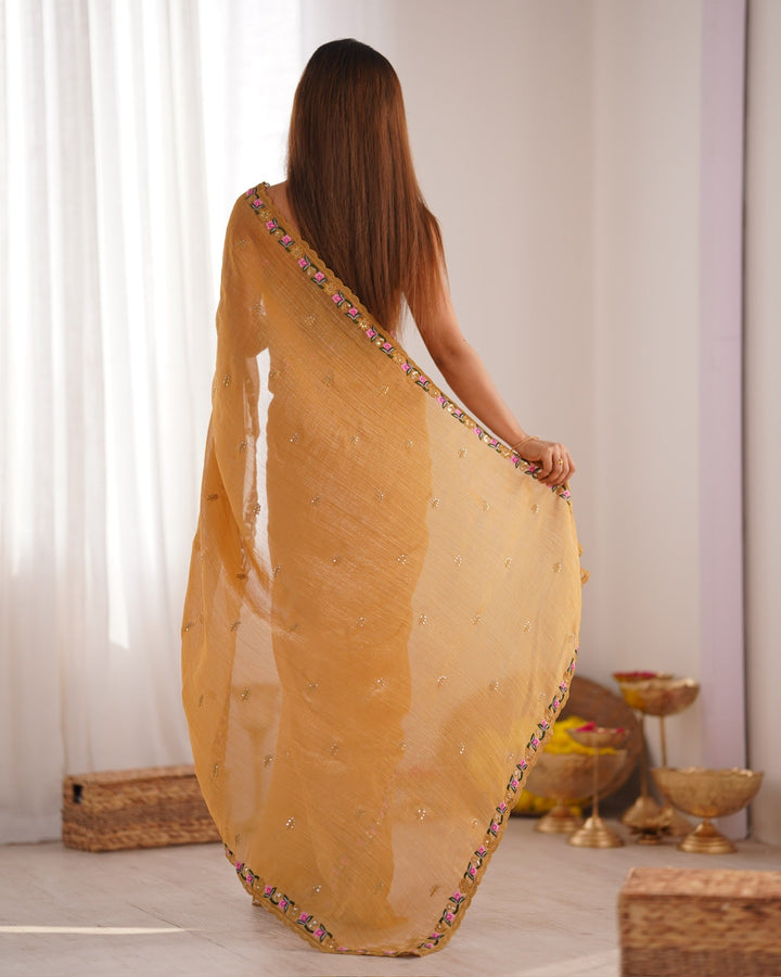 Elegant Pixel-Silk Saree with Thread & Sequin Embroidery | Perfect for Weddings & Special Events