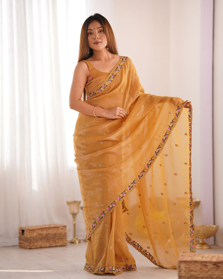 Elegant Pixel-Silk Saree with Thread & Sequin Embroidery | Perfect for Weddings & Special Events