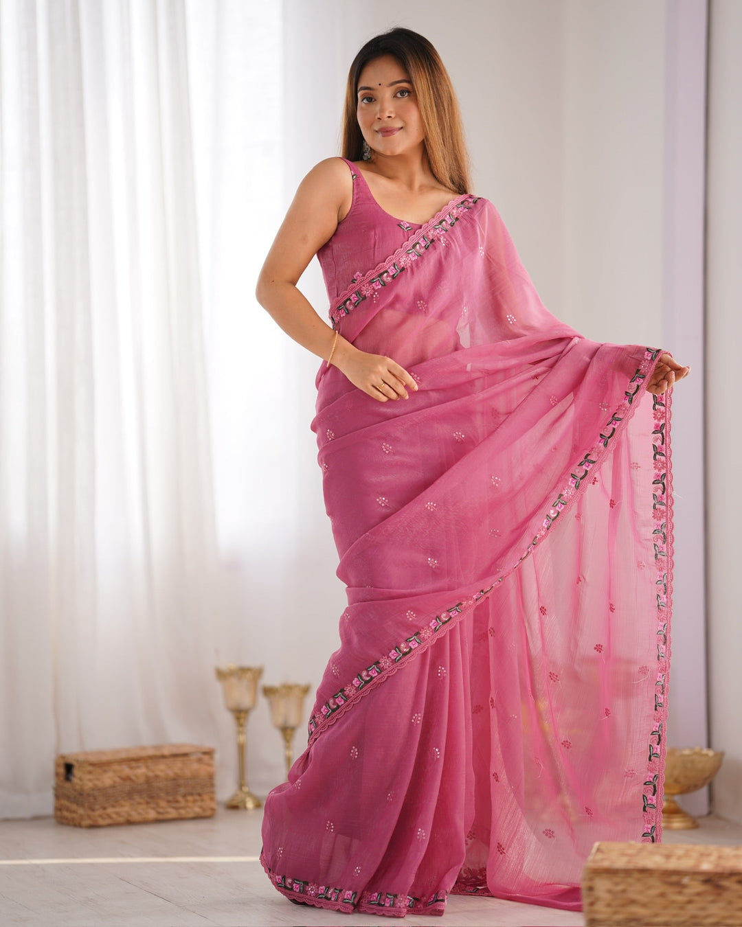 Elegant Pixel-Silk Saree with Thread & Sequin Embroidery | Perfect for Weddings & Special Events