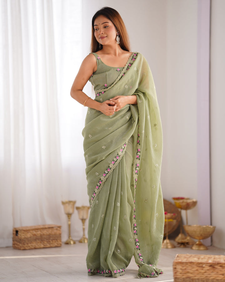 Elegant Pixel-Silk Saree with Thread & Sequin Embroidery | Perfect for Weddings & Special Events