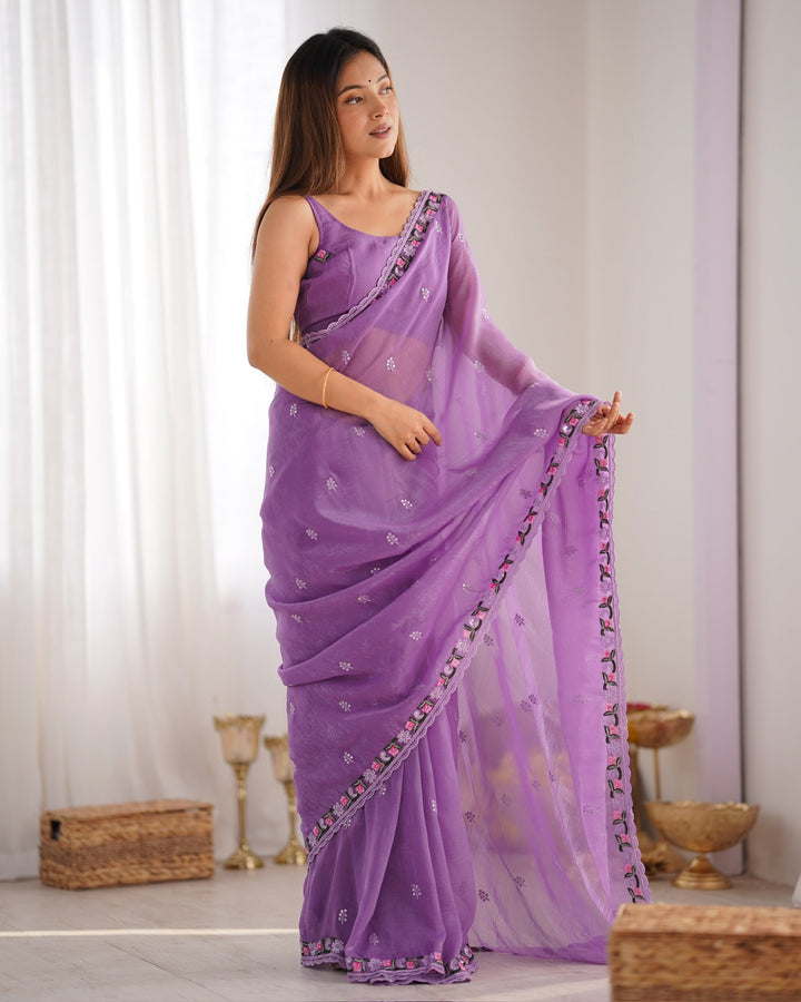 Elegant Pixel-Silk Saree with Thread & Sequin Embroidery | Perfect for Weddings & Special Events