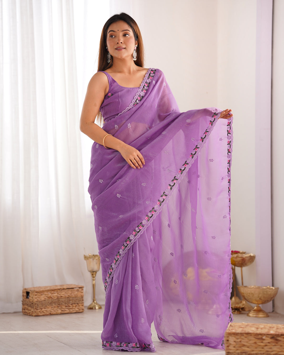 Elegant Pixel-Silk Saree with Thread & Sequin Embroidery | Perfect for Weddings & Special Events