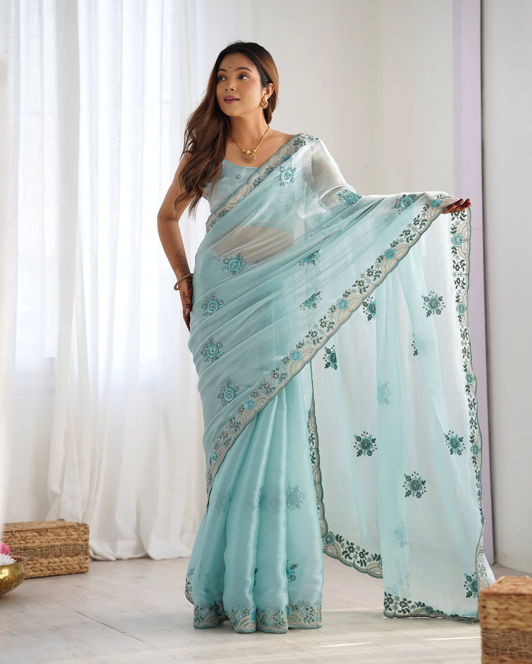 Burburry Saree with Sequins & Embroidery | Special Occasion Elegance