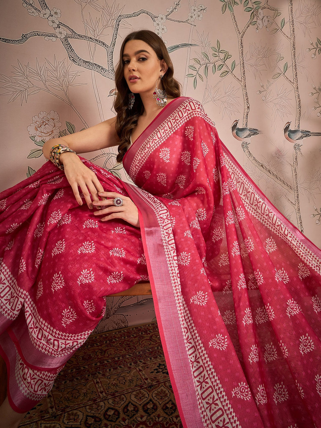 Designer Digital Printed Linen-Blend Saree | Perfect for Special Events